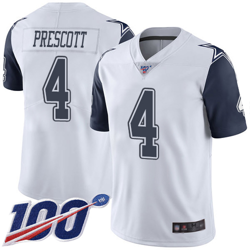Men Dallas Cowboys Limited White Dak Prescott #4 100th Season Rush Vapor Untouchable NFL Jersey